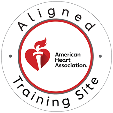 Aligned Training Site circle logo in circle with American Heart Association logo in the center